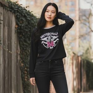 Green Goddess // Motorcycle Shirt // Angel Wings & Rose Graphic